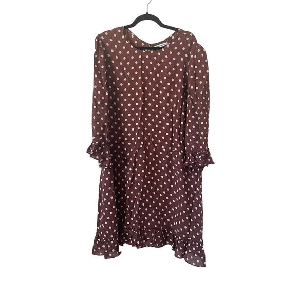Reformation Doutzen Dress Polka Dot Ruffles Retro Feminine Chocolate Brown 22 - Picture 3 of 10